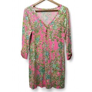 Lilly Pulitzer Medium Palmetto Dress Flamingo Pin Southern Charm Pink Floral